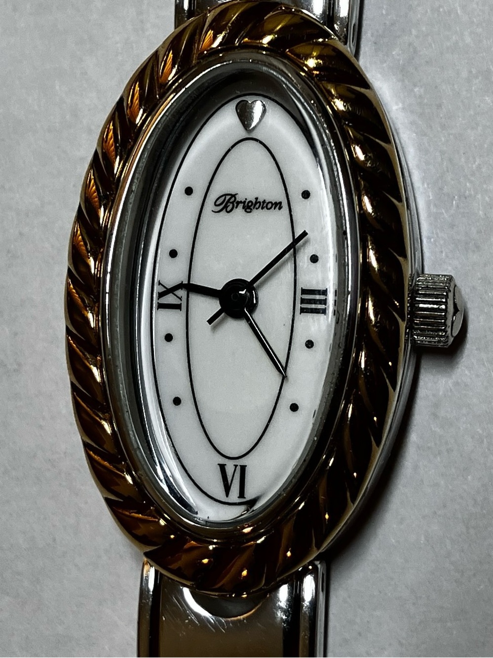 Brighton Baja Mixed Metals Chain Link Wristwatch with White Oval Dial